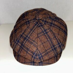 Bailey of Hollywood Poet Blue Brown Wool Blend Newsboy Cabbie Hat Cap